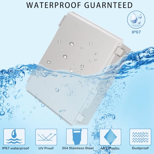 Zulkit Junction Box,IP67 Waterproof Electrical Box Hinged Cover Stainless Steel Buckle Plastic Enclosure for Project w Mounting Plate Wall Bracket and 2 Cable Gland Grey 15"x11"x5.1"/380x280x130mm - color: Grey Cover, size: 15"x11"x5.1"