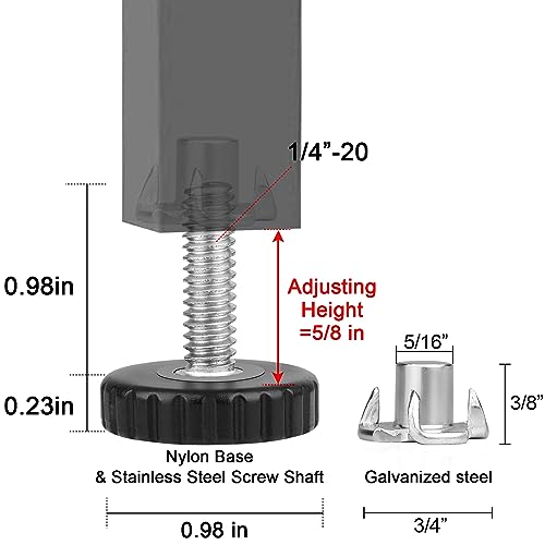 Furniture Leveling Feet 1/4-20 Screw in Threaded Furniture Levelers Adjustable Table Chair Leg Levelers Feet for Bar Stool Bed Cabinet Patio Furniture Legs,12Pack with T-Nuts
