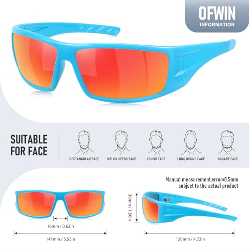 Polarized Sports Sunglasses for Men Women Unbreakable Frame Cycling Fishing Wrap Around Sunglasses UV400 Protection - color: 1-blue/Red Mirror Lens