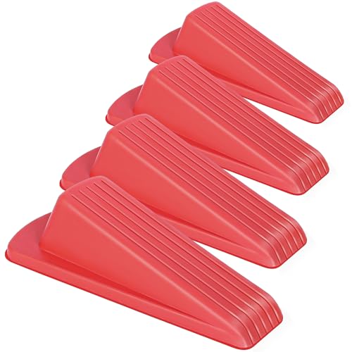 4 Pack Premium Rubber Door Stoppers Wedge, Door Stops for Carpet Heavy Duty Door, for Bottom of Door on Tile, Concrete, Carpet, Wooden Floor (Red) - color: Red