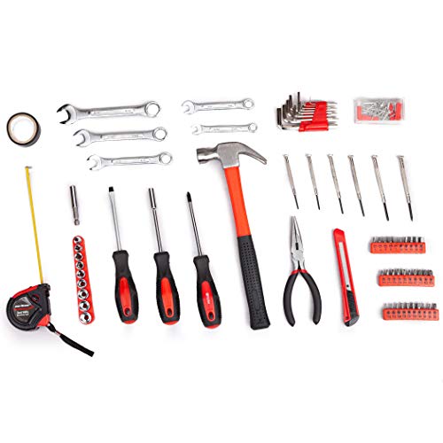 Cartman 148 Piece Automotive and Household Tool Set Perfect for Car Enthusiasts and DIY Home Repairs - color: Red