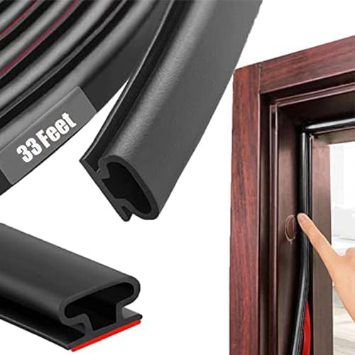 Black Rubber Weather Stripping Door Seal Strip, D Shape Door Weather Seal Strip, Self-Adhesive Soundproofing Frame Insulation Tape for Doors Frame/Window Seal,Blocks Cold Drafts Noise - color: Black, size: 33 feet