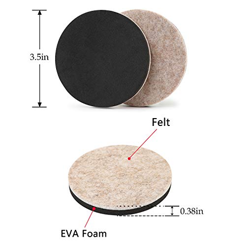 Felt Furniture Sliders Hardwood Floors 16 PCS 3.5"- Furniture Slider – Heavy Duty Felt Sliders Hard Surfaces - Move Your Furniture Easy & Safely