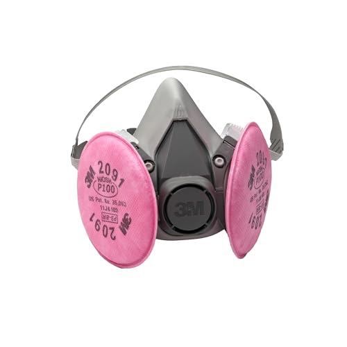 3M Half Facepiece Reusable Respirator Assembly Kit 6291, Size Medium, P100, Lightweight, Comfortable, Easy to Adjust, Includes 2091 Particulate Filter, Welding, Soldering, Asbestos