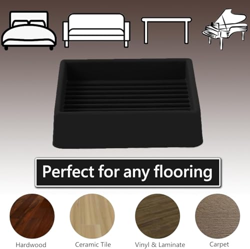 2x2 Square Rubber Furniture Caster Cups, Anti-Sliding Furniture Pads Bed Stopper Floor Protectors with Grip - Protect Any Flooring - size: 12 Pcs Black