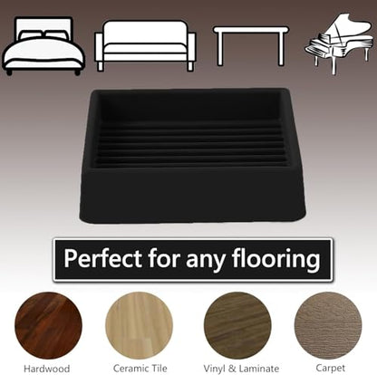 2x2 Square Rubber Furniture Caster Cups, Anti-Sliding Furniture Pads Bed Stopper Floor Protectors with Grip - Protect Any Flooring - size: 12 Pcs Black