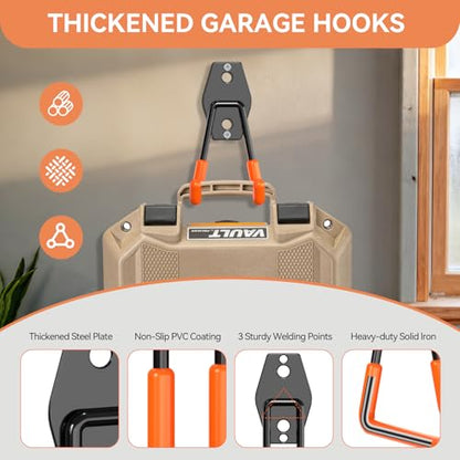 Garage Hooks Heavy Duty, 14 Pack Utility Steel Garage Storage Hook with Straps, Wall Mount Tool Organizer Hooks for Hanging Bike, Ladder and Garden Tools