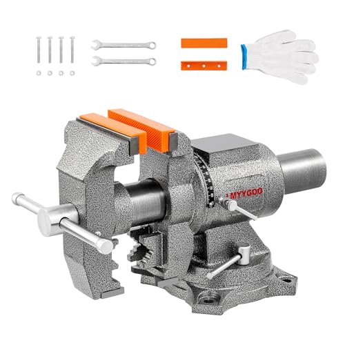 Bench Vise, 6inch Jaw Width 5inch Jaw Opening, 360° Swivel Base, Multipurpose Heavy Duty Workbench Vise with Anvil and 1 Pair Vise Jaw Pad, Table Vise Clamp force 5500LBS - size: 6IN Bench Vise