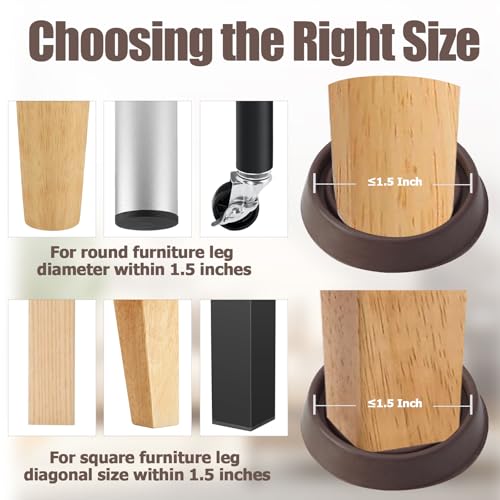 4 Pack 1.5 x 1.5 Inch Round Rubber Caster Cups, Non Slip Furniture Pads Furniture Coasters, Non Skid Furniture Feet Anti Slide Floor Protector for Bed Couch Chair Table Stoppers (Brown) - size: 1.5 Inch