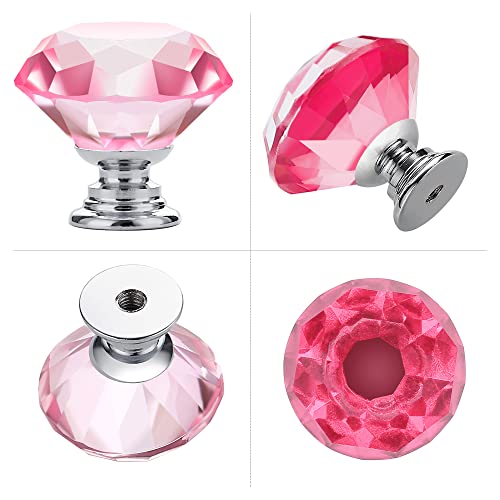 Ravinte 5 Pack Pink Crystal Knobs for Dresser Drawers Glass Cabinet Knobs Diamond Shaped Drawer Knobs - 30 mm Knobs with Silver Base - color: Pink