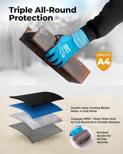 toolant Waterproof Winter Work Gloves for Men and Women, ANSI A4 Cut Resistant Freezer Gloves for Outdoor Cold Weather - size: Large