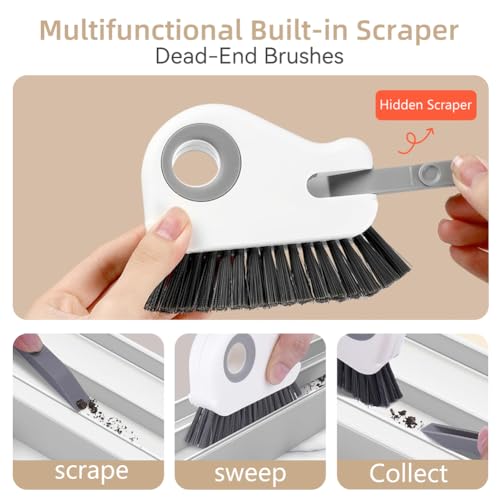 2 in 1 Groove Cleaning Brush, Window Track Cleaning Tools, Multifunction Window Track Cleaner with Hard Bristle and Hidden Scraper, Crevice Brush for Sliding Door Track, Window Seal, Sill (Max) - color: Max