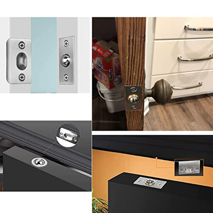 4Sets Small Closet Door Ball Catch Cabinet Stainless Steel Drive in Ball Catch with Strike Plate Drive-in Spring Ball Latches Brushed Stain Finish Hardware