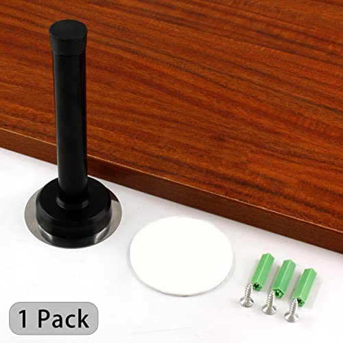 1pc 5 Inch Door Stops, Self Adhesive Long Door Stopper, Stainless Steel Sound Dampening Door Stop, Wall Mount Screw Doorstop with Rubber Bumper (Black) - size: 5 Inch-Black