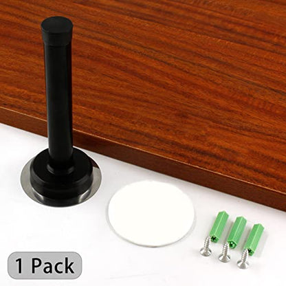 1pc 5 Inch Door Stops, Self Adhesive Long Door Stopper, Stainless Steel Sound Dampening Door Stop, Wall Mount Screw Doorstop with Rubber Bumper (Black) - size: 5 Inch-Black
