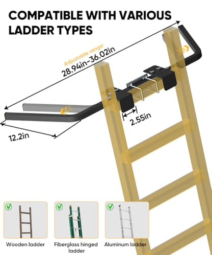 Ladder Stabilizer, Adjustable Heavy Duty Ladder Standoff with Pins & Sheet for Wing Span/Wall Extended Accessory, Ladders Roof Stabilizer with Non-Slip Rubber Pads for Roof Gutter Guard, Black - color: Black