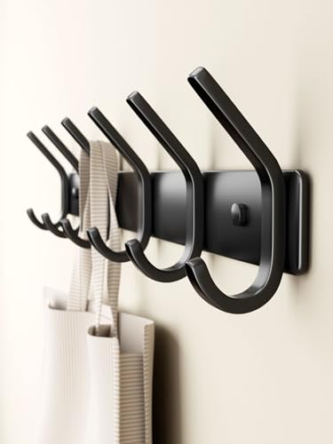 GWAAZXGZ Coat Rack Wall Mount Hooks - 15 Inch Matte Black Metal 6-Hook Organizer Wall Mounted, Modern Kids Room, Entryway & Bathroom Hanger for Beach Towels, Coats, Purses, Bags (1 Pack) - color: Black, size: 1 Pack