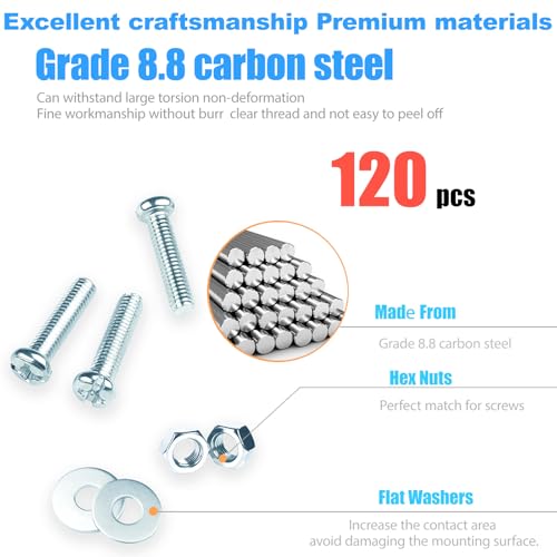 120 Pcs Machine Screws 8/32 Knob/Pull Screws Bolt Nut Flat Washers Assortment Kit Carbon Steel Zinc-Plated Phillips Used for Industrial and Construction Fasteners 4 Sizes Length #8-32x1 to#8-32x1-3/4 - size: 120 Pcs Machine Screw Kit