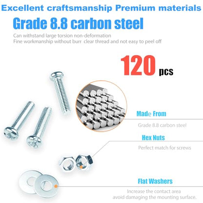 120 Pcs Machine Screws 8/32 Knob/Pull Screws Bolt Nut Flat Washers Assortment Kit Carbon Steel Zinc-Plated Phillips Used for Industrial and Construction Fasteners 4 Sizes Length #8-32x1 to#8-32x1-3/4 - size: 120 Pcs Machine Screw Kit