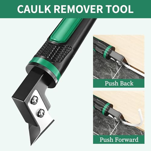 6 in 1 Caulk Remover Tool with Dual-End Multi-Function Handle – Includes Grout Removal Tool for Bathroom, Kitchen, Tile, Shower, Sink & Window Sealing and Cleaning - color: Green