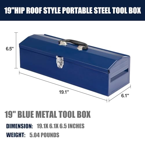 19" Portable Tool Box, Metal Tool Box, Hip Roof Style, Ideal for Trailer, Mechanic, DIY-ers, Car Toolbox, Workshops, Garages, Repair Shops,Blue - size: 1P-19in-Blue