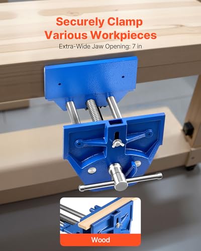 VEVOR Woodworking Vise, 7 Inch Jaw Width, Quick Release Wood Bench Vise, 8 Inch Max Jaw Opening, Heavy-duty Cast Iron Construction, Workbench Vice with Adjustable Front Stop, for Woodworking Drilling - size: 7inch