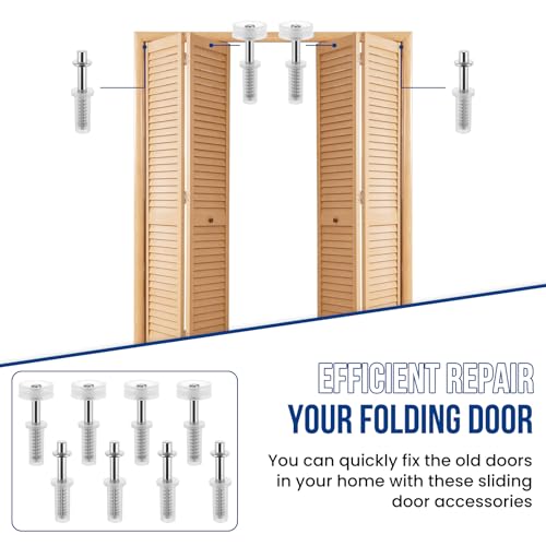 8 Pcs 3/8" Bi-Fold Door Top Roller Hardware Set, Bifold Closet Spring Loaded Top Pivots and Guide Wheels Repair Kit for Closet, Folding, Shower, Pocket & Accordion Doors