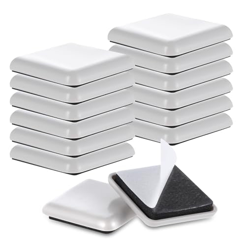 12Pcs Furniture Sliders, 1.5 Inches Self-Adhesive Furniture Sliders Pads, Square Reusable Furniture Moving Glides Sliders for Carpet Hardwood Floors Heavy Sofa Chair Table Couch Cabinet Fridge