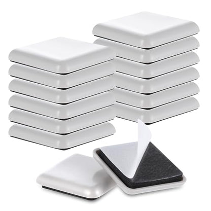 12Pcs Furniture Sliders, 1.5 Inches Self-Adhesive Furniture Sliders Pads, Square Reusable Furniture Moving Glides Sliders for Carpet Hardwood Floors Heavy Sofa Chair Table Couch Cabinet Fridge