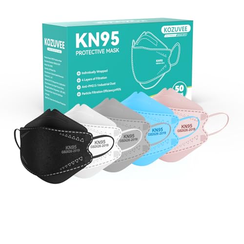 KN95 Face Masks Black for Adults, Individually Wrapped, Breathable Disposable KN95 Mask with Elastic Ear Loop - color: 5colors 50 Pack