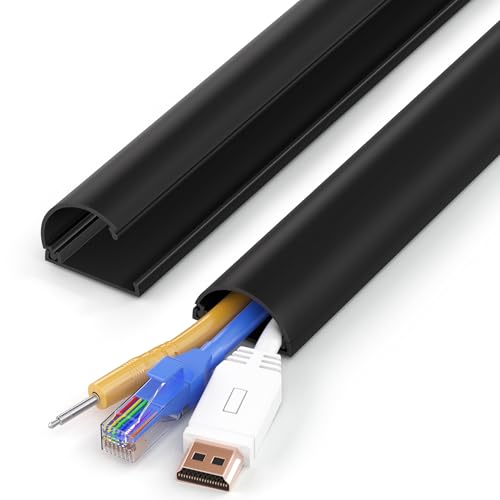 Cord Hider 34in (2X L17in), ZhiYo Cable Hider for 2-4 Cords, Wire Covers for Cords Wall Mount TV, Cable Cover Wall Wire Hider for Cords, Cable Raceway Black, W1.4in x H0.7in - color: Black, size: 1.4in W X 0.7in H X 34in L