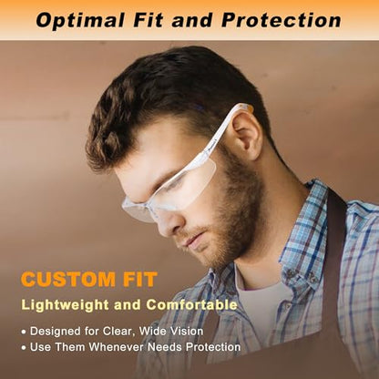 ProtectX Safety Glasses for Men & Women, Safety Sunglasses with Anti-Fog Scratch Resistant Lenses, Non-Slip Grips, ANSI Z87.1 - color: Olympus Clear 12 Pk