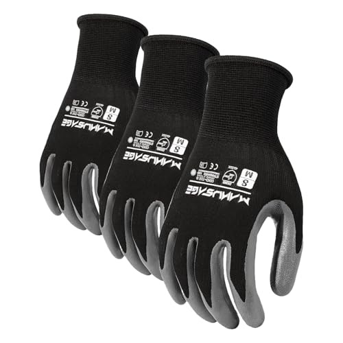 MANUSAGE Nitrile Work Gloves with Touchscreen Fingers - Safety Gloves for Men and Women (Size XL, Black, 6-pairs) - color: Black, size: X-Large (Pack of 3), style: 6 Pairs