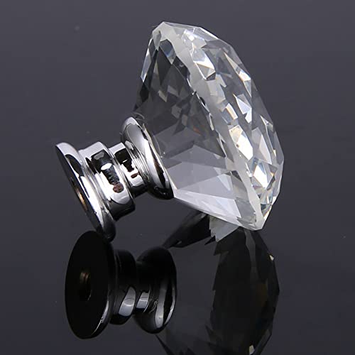 Akstore 6 Pcs Crystal Glass Cabinet Knobs 30mm Diamond Shape Drawer Kitchen Cabinets Dresser Cupboard Wardrobe Pulls Handles (40mm,6pcs, Clear) - color: Clear, size: 40 mm