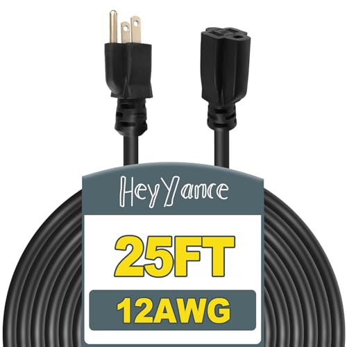 25 Ft Heavy Duty Outdoor Extension Cord Waterproof - 12/3 SJTW 15A 1875W Black Extension Cable with 3 Prong Grounded Plug, Waterproof Electric Cable for Lawn, Garden, Appliances, UL Listed - color: Black, size: 25 ft