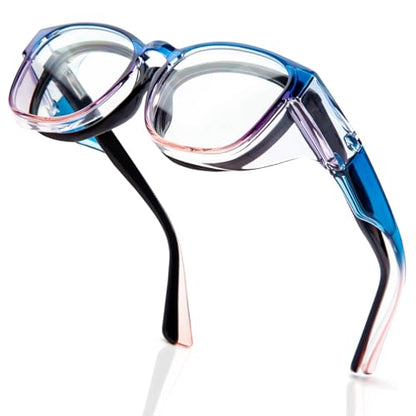 LianSan Safety Glasses Over Eyeglasses for Women - Anti-Fog Goggles Fit Over Eyewear for ANSI Z87.1 Certified - color: New Blue/Clear