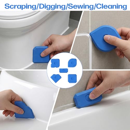 10 Pcs Plastic Caulking Tool Set, Caulk Tool Sealant Finishing Kit, Multi-Edge Applicator Smoother, Caulk Remover Grout Scraper, Reusable for Kitchen Bathroom Tile Floor Window Sink Sealing (Blue)