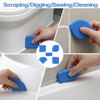10 Pcs Plastic Caulking Tool Set, Caulk Tool Sealant Finishing Kit, Multi-Edge Applicator Smoother, Caulk Remover Grout Scraper, Reusable for Kitchen Bathroom Tile Floor Window Sink Sealing (Blue)