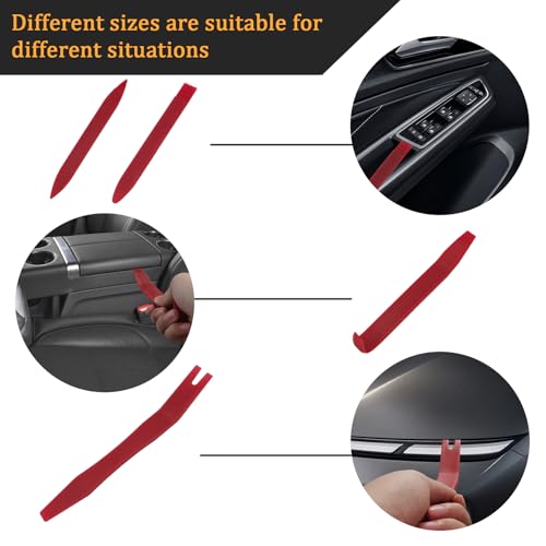 Newkita 12 PCS Plastic Trim Removal Tool No Scratch Auto Trim Removal Tool Kit, Auto Clip Rivet Fastener Remover Pry Tool Auto Parts for Car Panel & Audio Dashboard Repair Kit (Red + Orange)