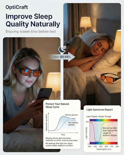 Blue Light Blocking Glasses Wear Over Prescription to Reduce Eye Strain, Lightweight Wraparound Design, Amber-Tint Lenses Block UV400 & 380-500nm Rays, Enhancing Gaming Focus, Better Sleep - color: A01 Black Frame / Orange Lens
