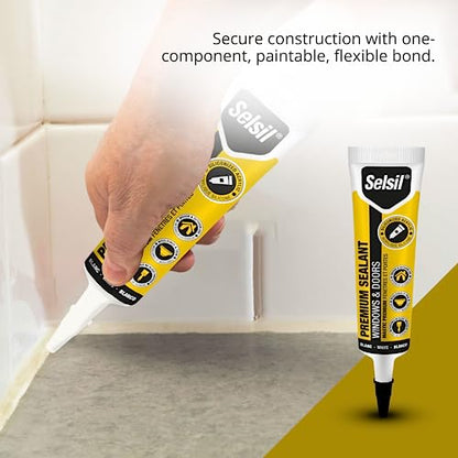 Selsil Siliconized Super Acrylic Latex Sealant, Indoor & Outdoor Paintable Caulk - Flexible, Weather & Moisture Resistant, White Caulking for Baseboards, Windows, Doors & More - 5.5 oz (160 ml)