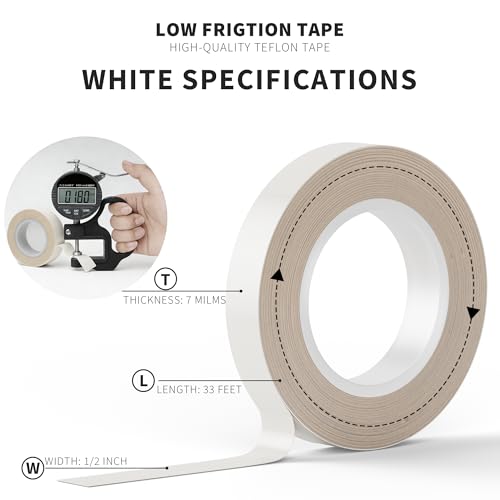 Teflon Tape,1/2-inch x 33 Feet x 0.18mm Low Friction Tape High Temp Adhesive Tape,Abrasion Resistant,Surface Protection for Wood,Drawer,Cabinet,Furniture,Vacuum Sealer & Hand Impulse Sealers - color: White, size: 1 Roll 1/2-inch x 33 Feet