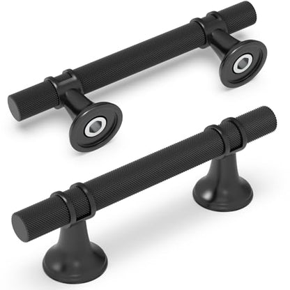 10 Pack 3 Inch Cabinet Pulls knurled Matte Black Kitchen Cabinet Handles Aluminum and Zinc Alloy Drawer Pulls Solid Cabinet Hardware - color: Matte Black Knurled, size: 3'' Hole Center(76mm)