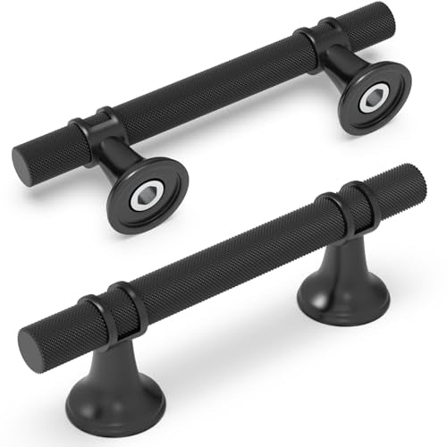 10 Pack 3 Inch Cabinet Pulls knurled Matte Black Kitchen Cabinet Handles Aluminum and Zinc Alloy Drawer Pulls Solid Cabinet Hardware - color: Matte Black Knurled, size: 3'' Hole Center(76mm)