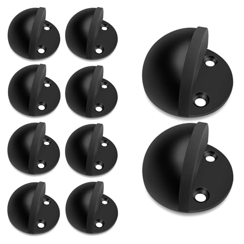 10 Pack Door Stoppers Self Adheisve Black Floor Door Stop Stainless Steel No Drill Rubber Bumper Doorstop Wall Protector, Dome Shaped - color: Black, size: 10 Pack
