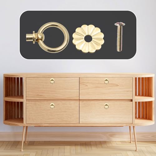 Geesatis 6 Pcs Brass Ring Pulls Handles,Antique Pulls Cabinet Knobs,Drawer pulls Closet Cupboard Door Decorative Handles - style: C
