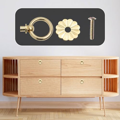 Geesatis 6 Pcs Brass Ring Pulls Handles,Antique Pulls Cabinet Knobs,Drawer pulls Closet Cupboard Door Decorative Handles - style: C