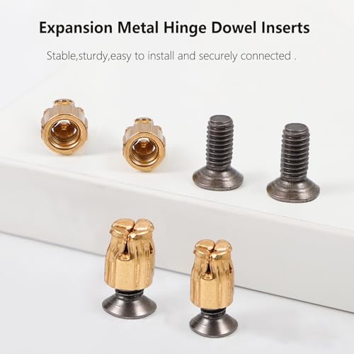 Durable and Robust 6mm Expansion Metal Hinge Dowel Inserts with Screws–Door Hinge Repair Kit for Secure Cabinet Door Fastening,Pack of 50