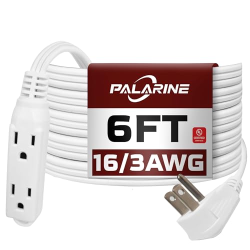 Flat Plug Extension Cord with 3 Outlets Extender, Flat Plug Power Strip, Indoor Extension Cord 16 Gauge 6FT White 3 Prong, 16/3 SPT-3 13A, UL Listed - color: White, size: 6 FT