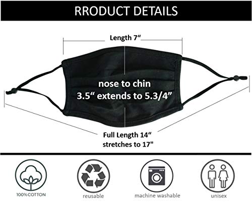 Simlu 6 Pack Unisex Reusable Pleated Fabric Face Mask with Adjustable Elastic, 2 Layer, Washable, Nose Wire Black Cloth Fits Men Women and Kids (OS Fits All, 6 Pack)